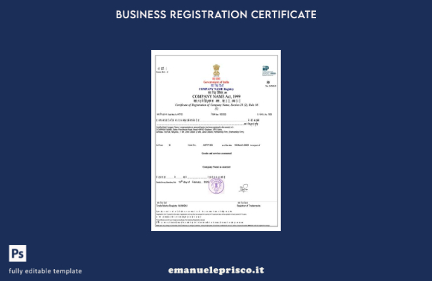 certificato di registrazione India in stile verificato Modello Word e PDF, mod 1
